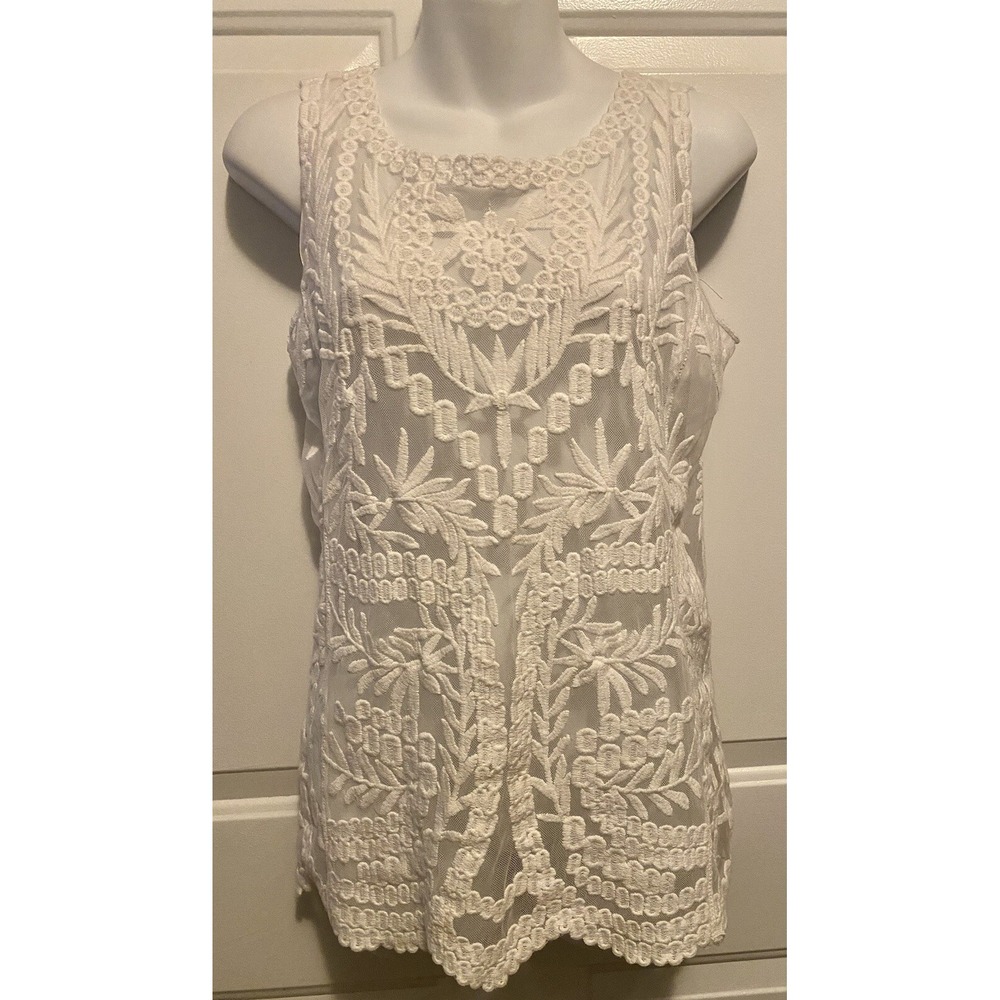 Laundry by Shelli Segal Shirt Tank Top Small XS Floral Embroidery Cottage Eyelet
